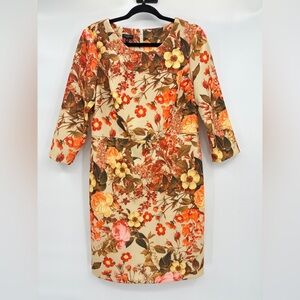 Talbots Floral Fall Thanksgiving Sheath Office Church Dress 12 Petite Excellent!